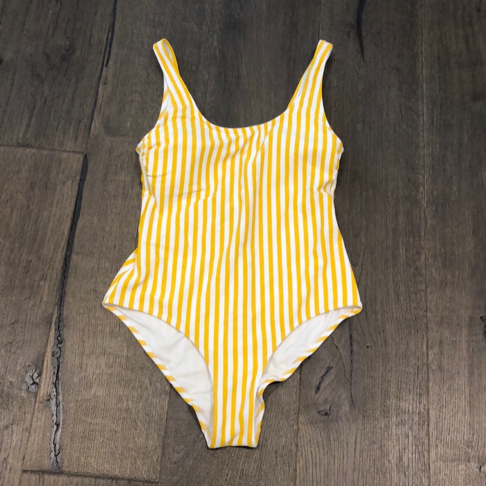H&M Yellow & White Striped Swimsuit